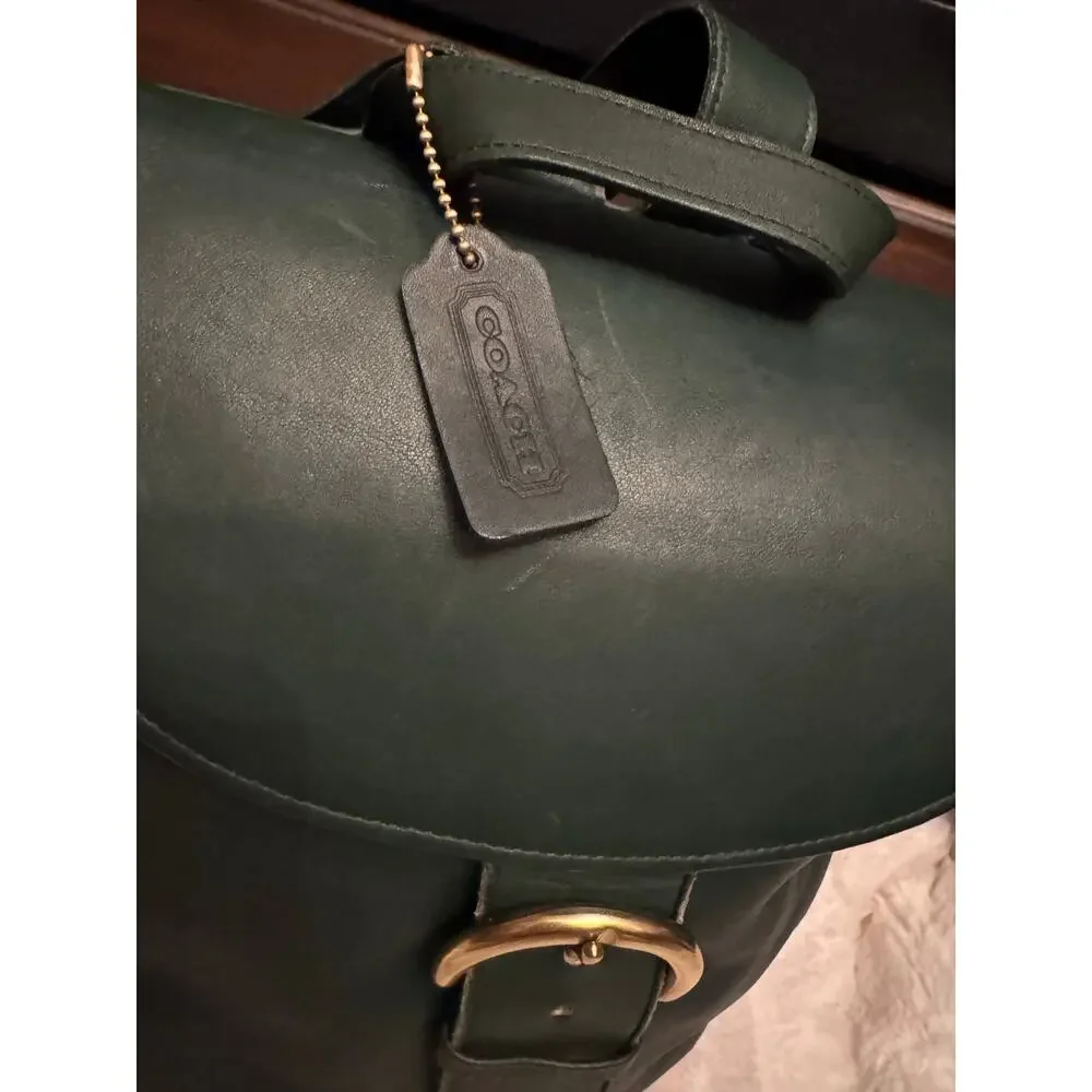 Green Leather Backpack with Gold Ring Accent
